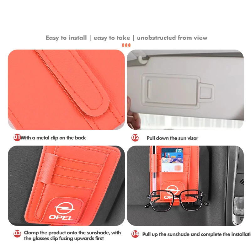 Car Logo Sunshade Muti-pocket Card Package Storage Holder Pen Clip Accessories For Opel Meriva Mokka Grandland Vectra Zafira - view 6
