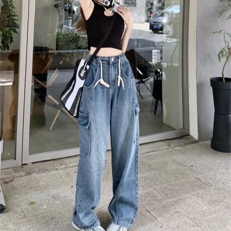 Wide Leg Jeans Women Blue Vintage High Waist Streetwear Loose Spring Cool Students Popular Hotsweet Aesthetic Casual Basics New