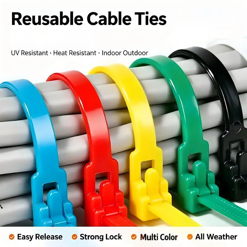 UV Heat Resistant Reusable Releasable Nylon Cable Zip Ties Multi Color  Outdoor Garden Automotive Wire Cord Bundling Fastener