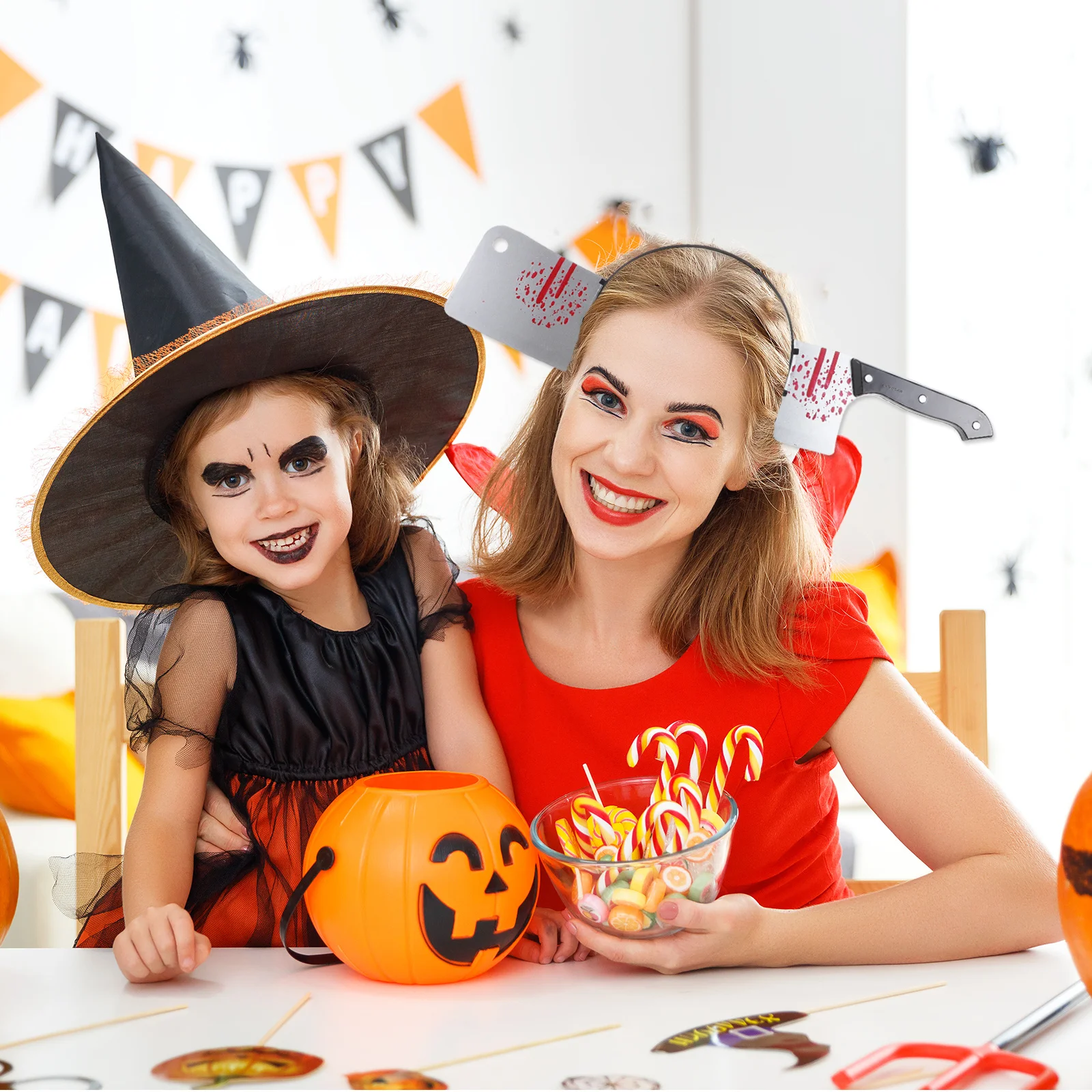 

2pcs Skull Blade Hair Hoop Creepy Halloween Headband Lightweight Party Trick Accessory Costume Jewelry Gift For Adults