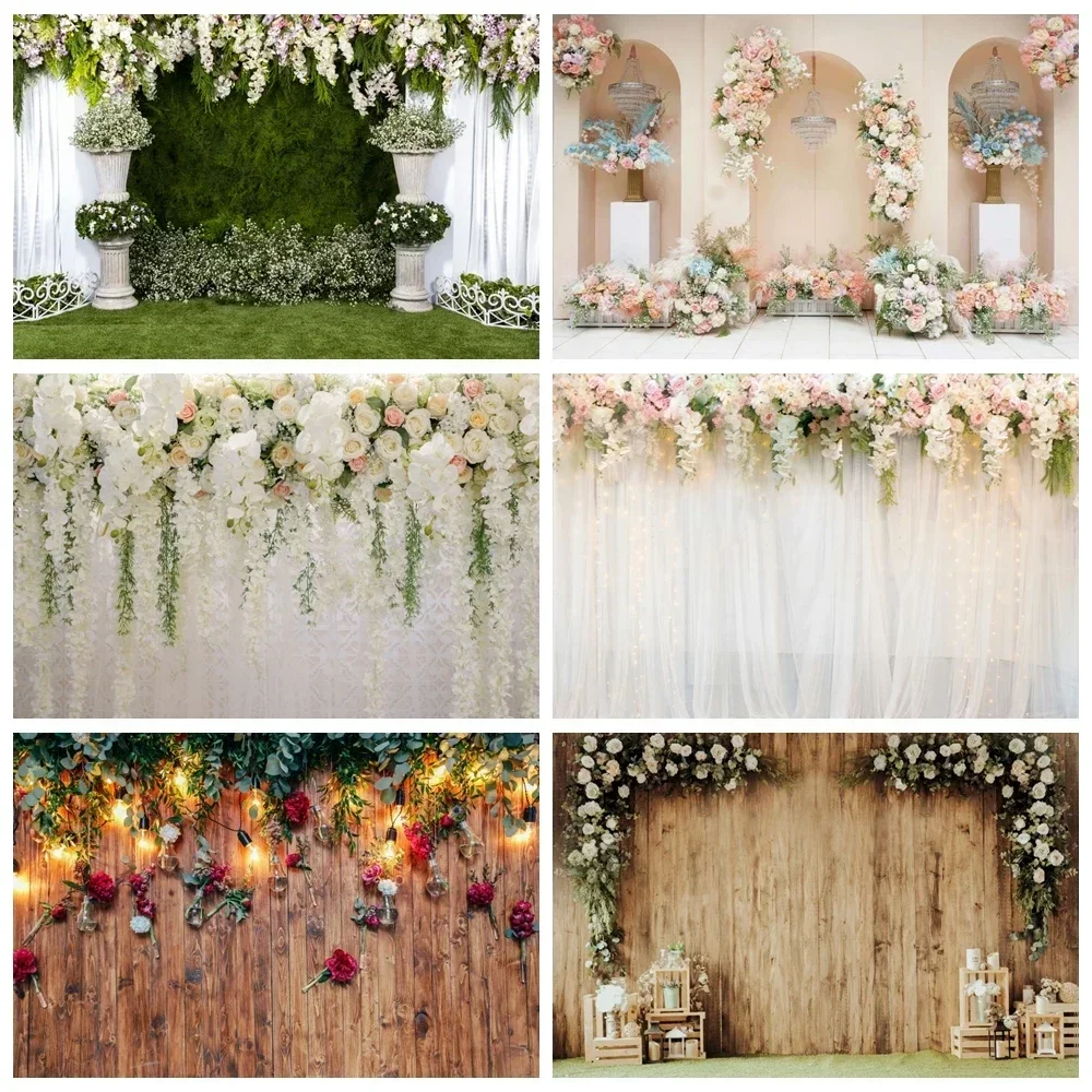 Fondo de boda para ceremonia, despedida de soltera, pared de flores florales, Mr & Mrs, novia para estar comprometida, recepción, fondo de fotografía