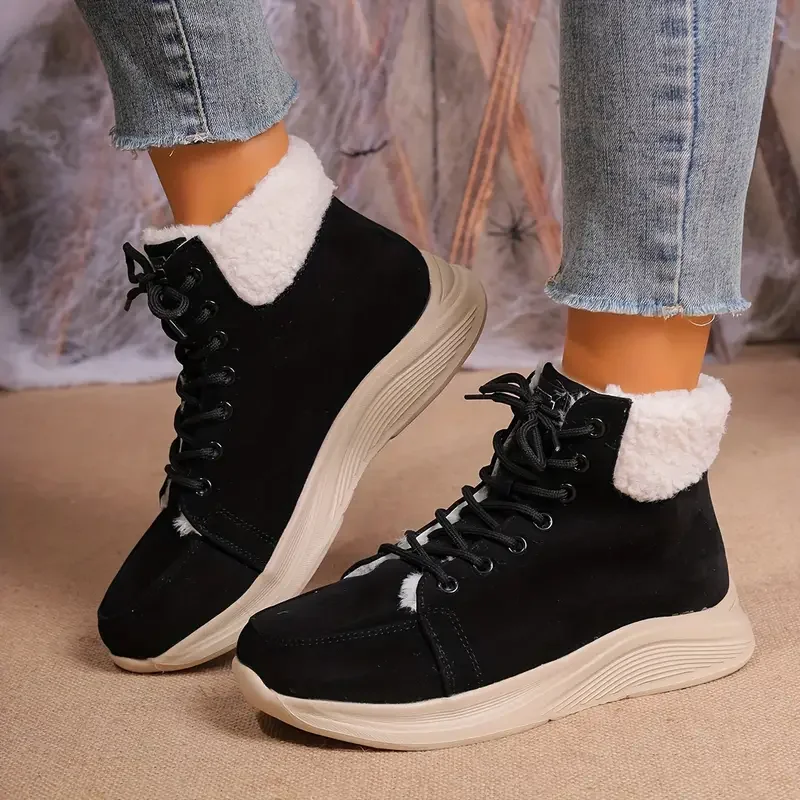 

New short boots for autumn and winter 2024, women's round head lace-up muffin bottom boots, British flanged casual boots