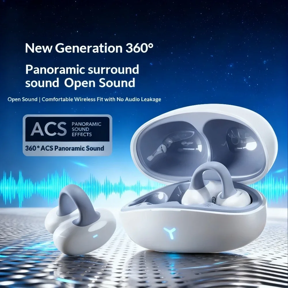 New Bluetooth Earphones With Noise Reduction Wireless Ear Clip Hanging Ear Non In Ear Waterproof Sports And Long Battery Life