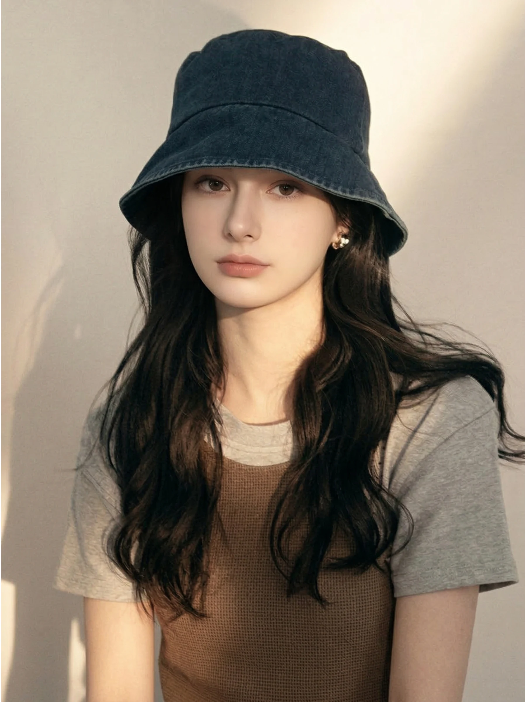 naits-keits-denim-bucket-hat-women's-thin-sun-protection-fisherman-cap-spring-street-style-wide-brim-round-top-casual-unisex