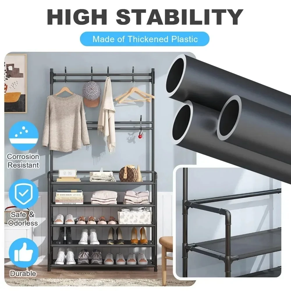 DIY Multi-Layer Shoe Rack And Coat Hanger Storage Organizer For Doorway Hallway Dorm Balcony Home Furniture Shoe Shelf Clothes