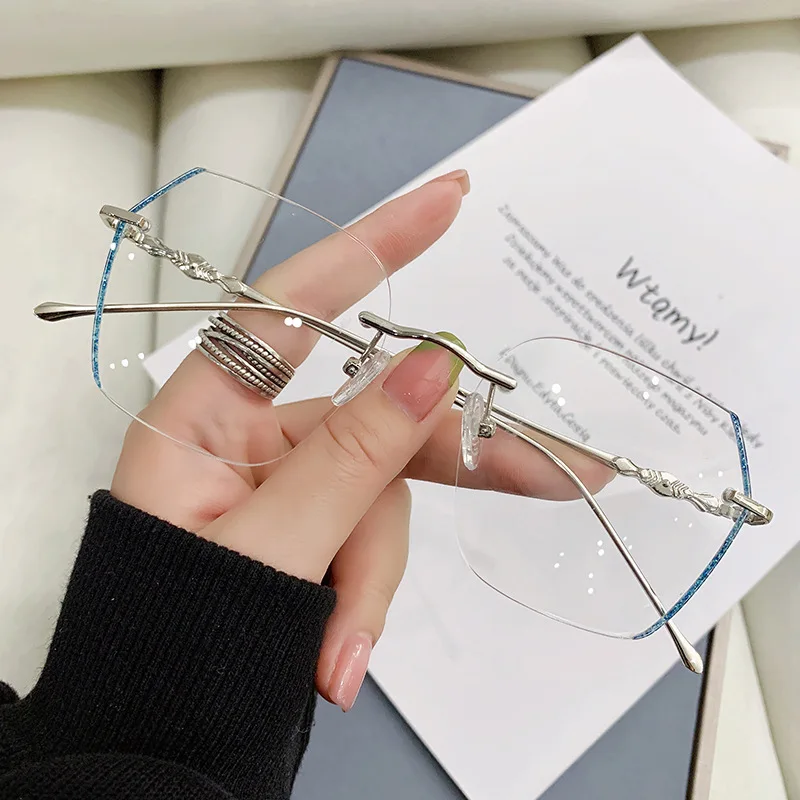 Myopia Glasses Fashionable Frameless Trimmed Women's Eyeglass Frame Lightweight Street Photo Finished Glasses Female Eyewear