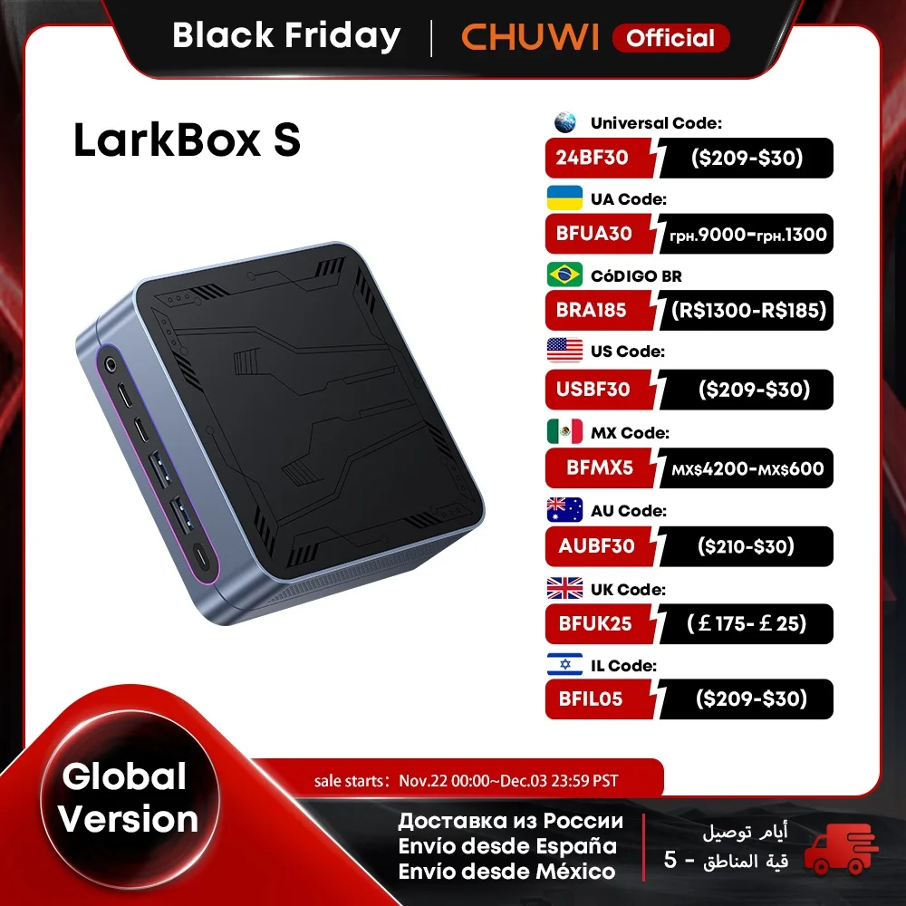 CHUWI 2024 LarkBox S Mini PC Core 1220P 16GB RAM 512GB SSD Gaming PC UHD Graphics Computer Desktop Windows 11 con luce RGB