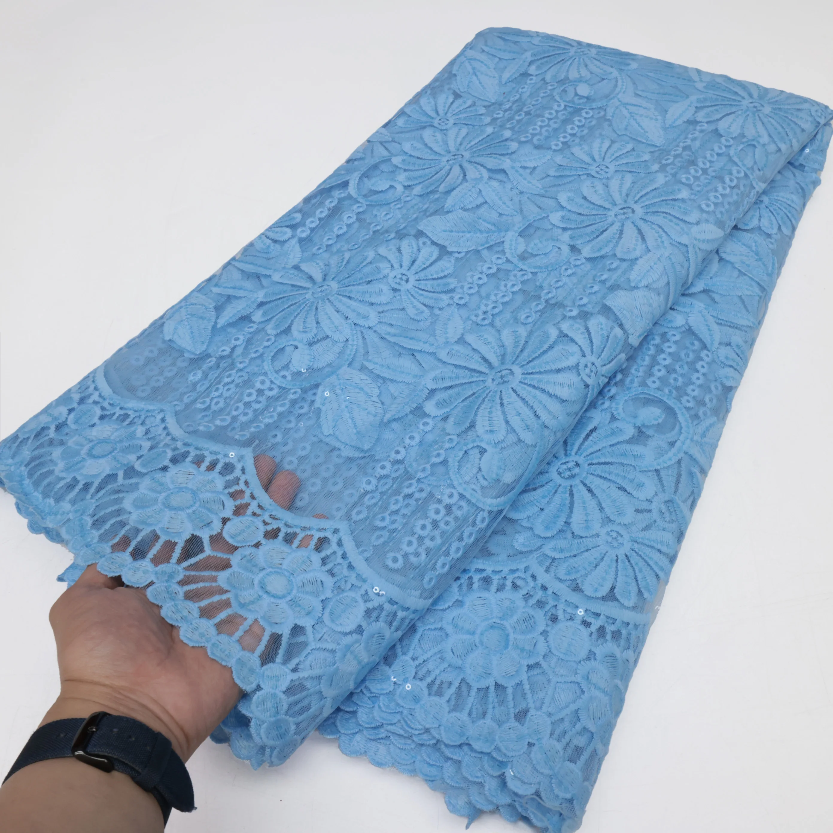 

African Milk Silk Mesh Lace with Sequins French Net Lace Fabric Sewing Embroidered Lace Tulle Nigerian Women Wedding Dress