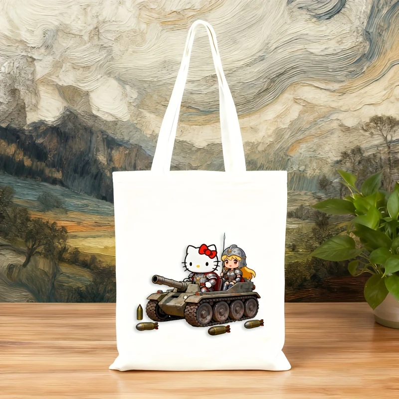 

Милая холщовая сумка-тоут Hello Kitty для женщин, вместительная повседневная сумка через плечо в стиле Y2K, холщовая сумка в стиле Wasteland Wind