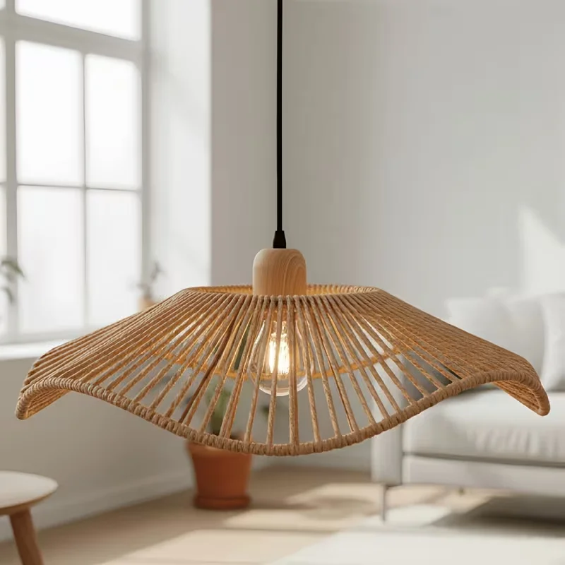 Handmade Bohemian country-style woven lampshade - Ruffled vine design ceiling lampshade 3