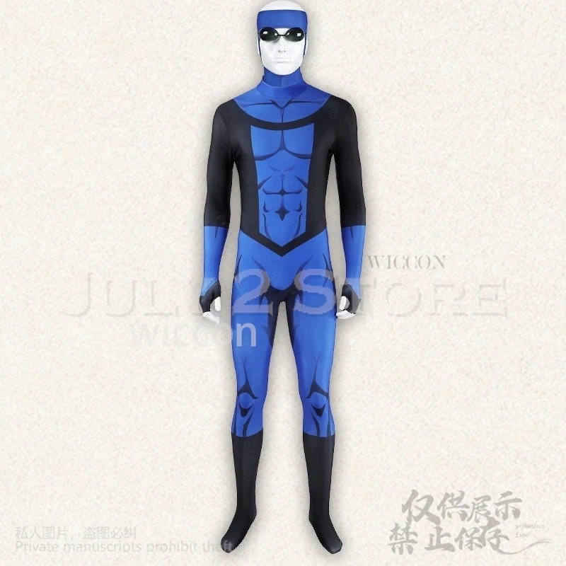 2025 Anime Invincibeee Cosplay Markgraysonn Costume Blue Jumpsuit Bodysuit Battle Uniform Mask Glasses Punk Man Halloween  Suit