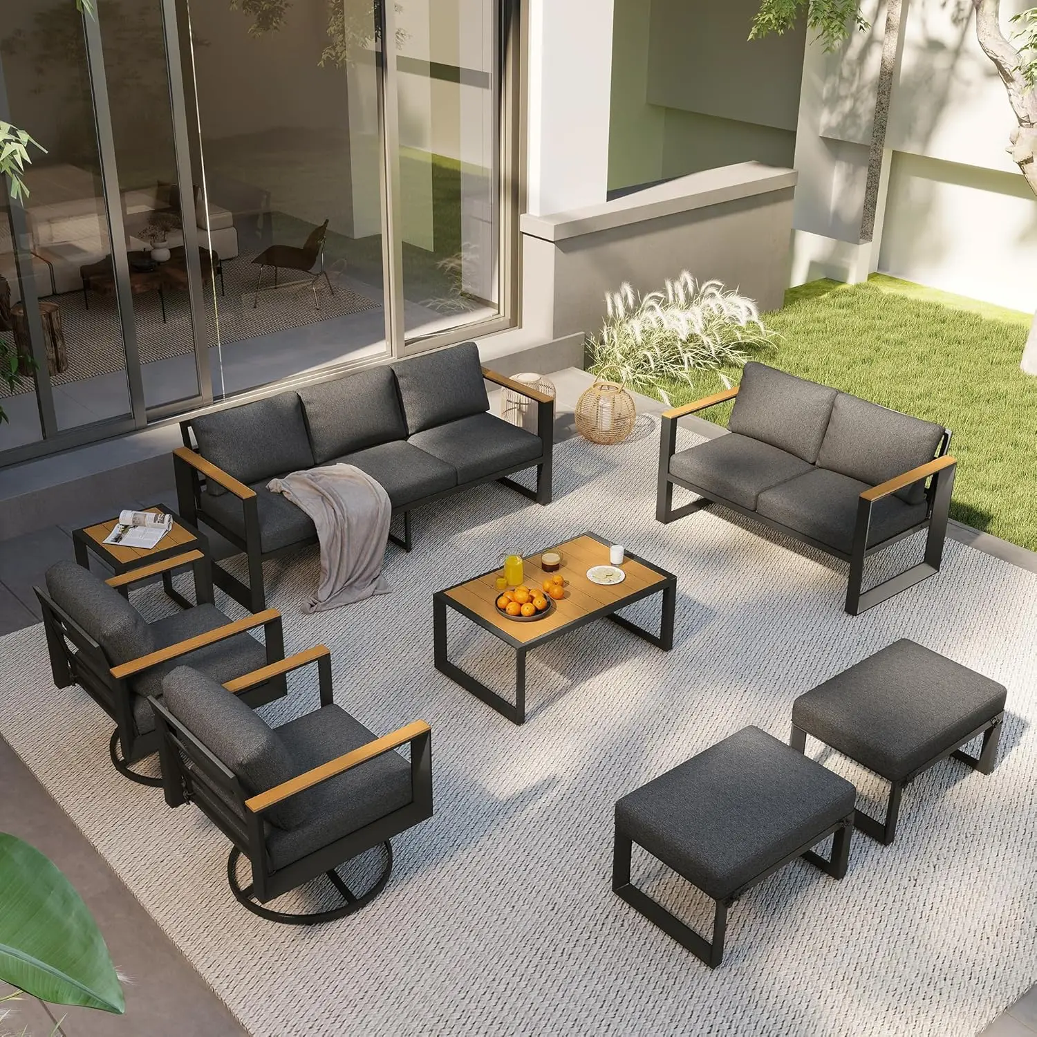 

Aluminum Patio Furniture Set with Swivel Chairs, 8-Piece Modern Patio Conversation Sets with Water-Resistant, Customized