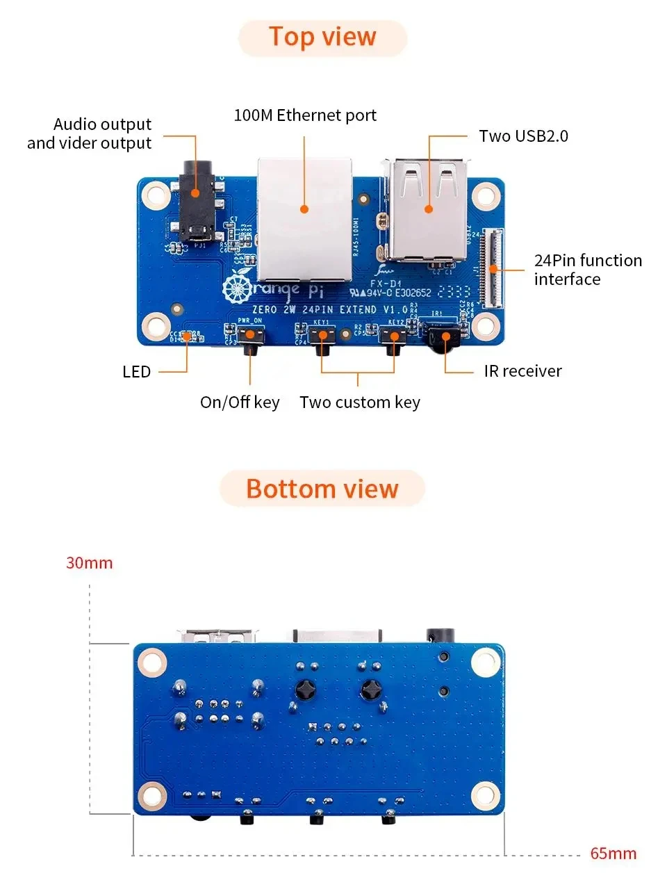 Orange Pi Zero 2 W Expansion Board Interface Board Orange Pi Zero 2W Interface Extension Board