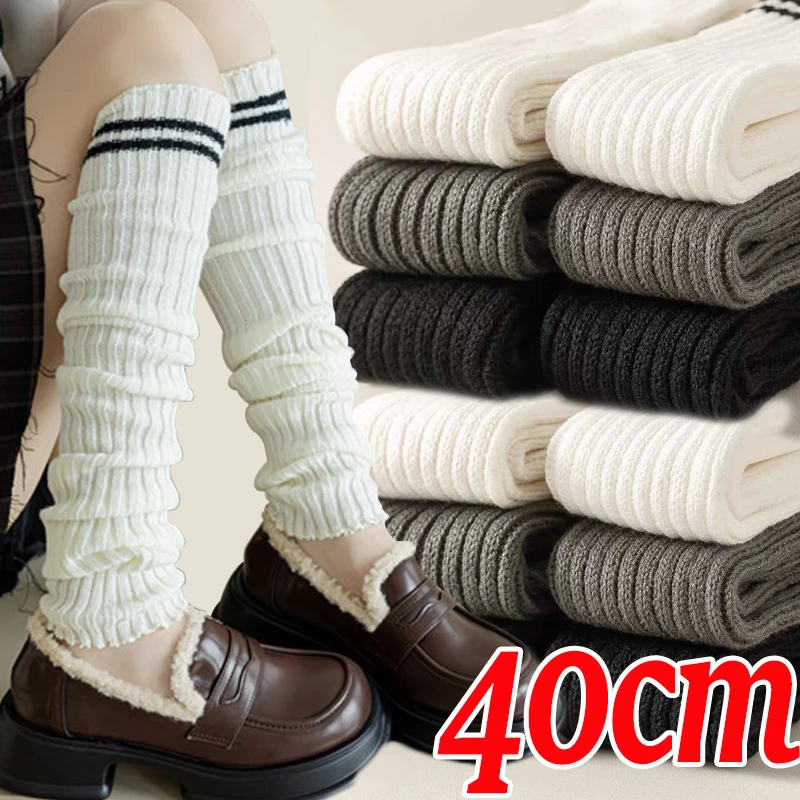 New Cotton Knitting Leg Warmers Lolita Striped Calf Women Long Socks Foot Cover Y2K Winter Crochet Heap Boot Cuffs Stocking