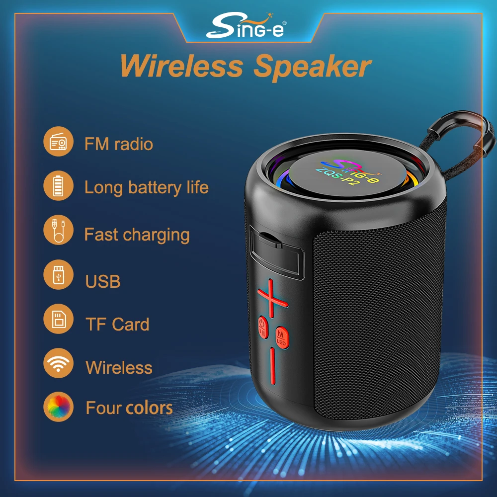 

SING-E ZQSP2 Multi-Function Portable Wireless Bluetooth Speaker - High Volume Long Battery Life FM/AUX/RGB Support Outdoor Ready