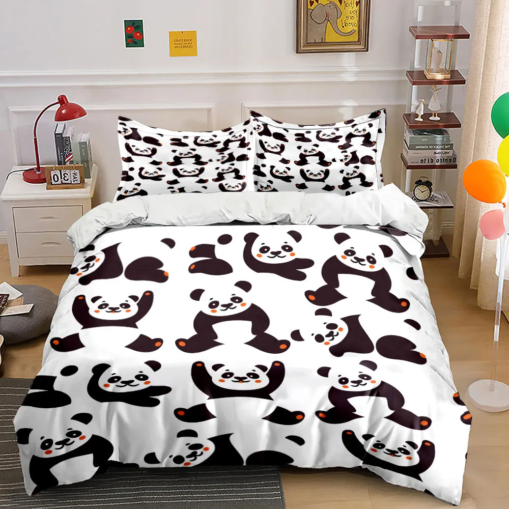 

Cartoon panda pattern playful and cute Duvet Cover Set with 3D Printing Design Soft Polyester Bedding Set All-Season Comfort