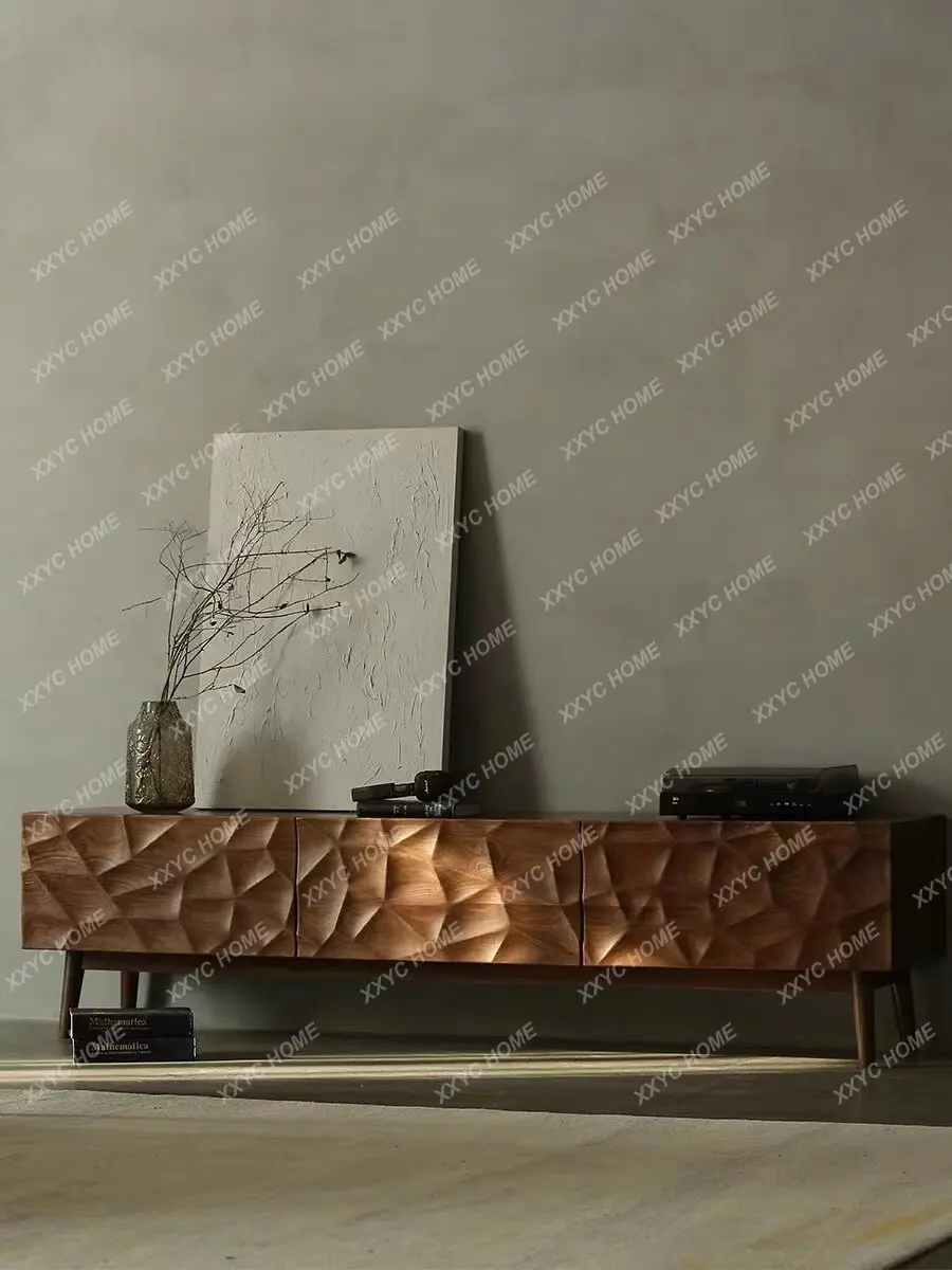 Wabi-sabi style irregular base cabinet, TV cabinet, black walnut all-solid wood minimalist light luxury creative  style hall