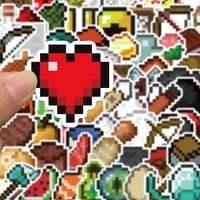 60PCS Pixels Game Stickers Vinyl  Steve My World Pixel DIY Stickers Scrapbooking Phone Luggage Skateboard Waterproof Decals