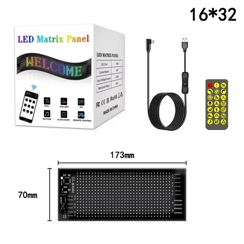 

LED Matrix Pixel Panel Light 5V USB Bluetooth Smart App Control Scrolling Advertising Car Sign Animation with Custom Function