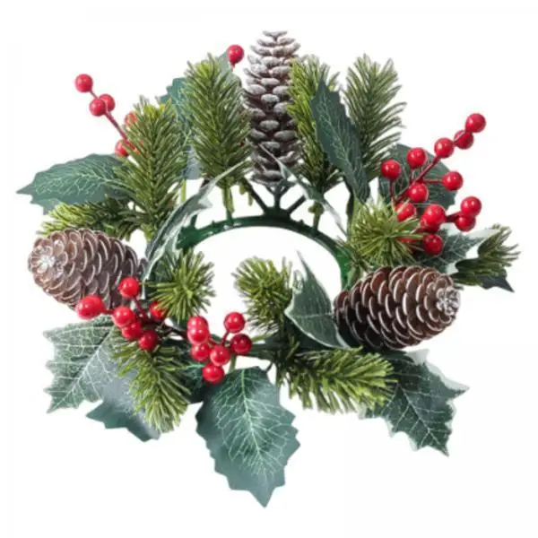 Christmas Candle Holder Artificial Pinecone Wreath Multicolor Centerpiece Decoration for Wedding Dinner Table
