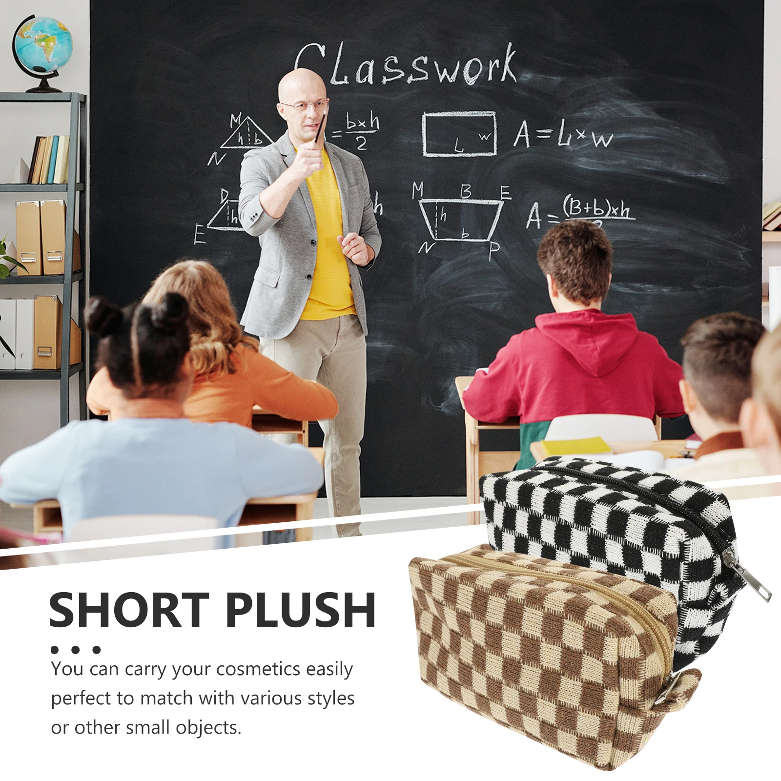 

2pcs Checkered Makeup Bags Storage Travel Toiletry Bags Plaid Pouch For Cosmetics Stationery Durable Lightweight Zipper