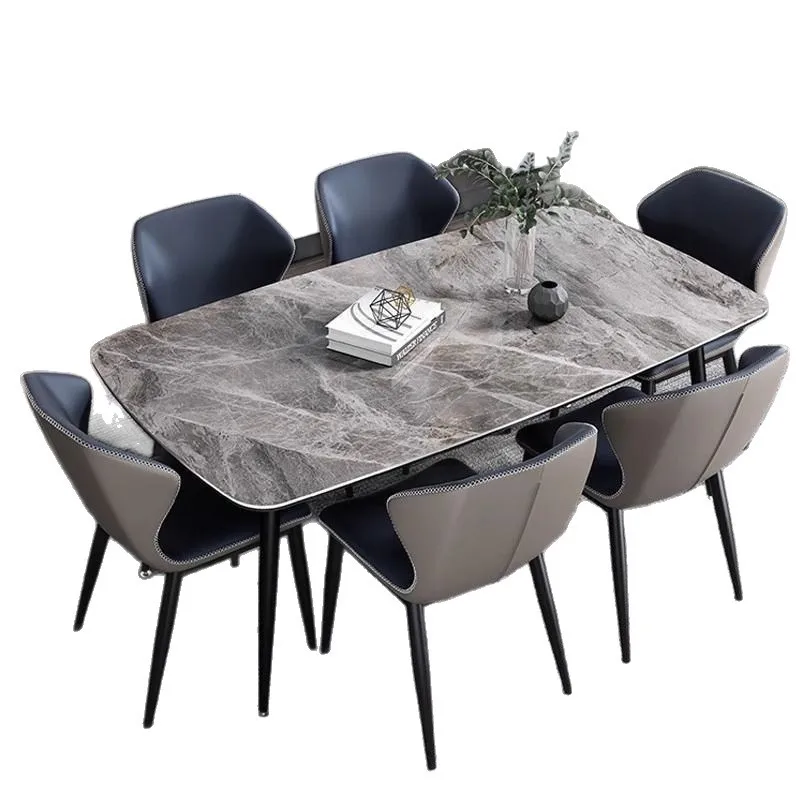 

Italian minimalist rock slab dining table light luxury household small apartment eating table rectangular high-end bright