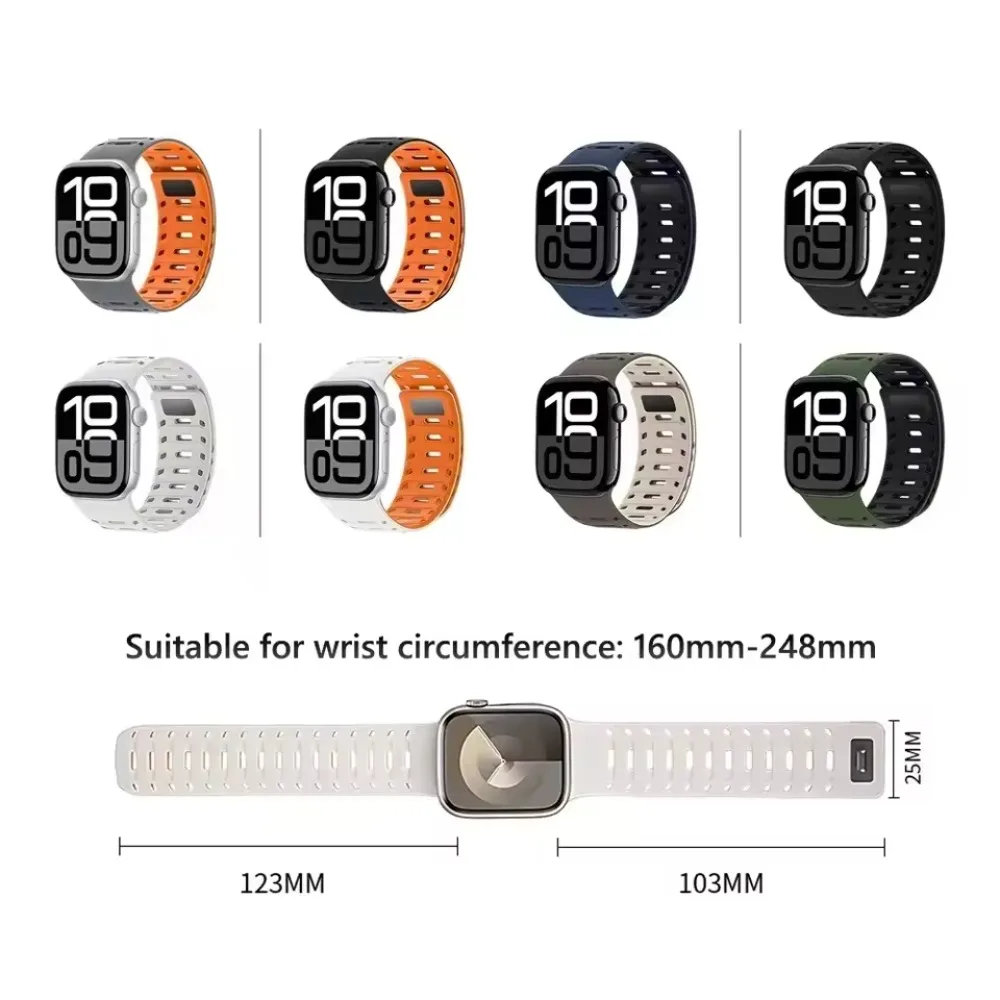 Спортивный силиконовый ремешок для Apple Watch Ultra 2/1 49 мм 10 46 мм Магнитный удобный дышащий ремешок Iwatch 9 8 7 6 5 SE 45 мм 44 мм