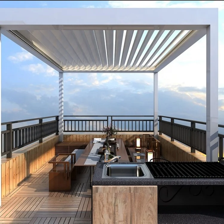 

ANCSEM Outdoor Aluminium Canopy Rectangal Free Standing Waterproof Louver Opening Roof Cover Motorized Pergola Gazebo