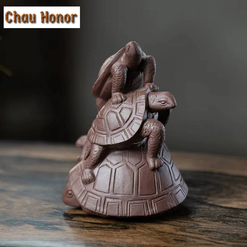 Yixing Handmade Purple Clay Tea Pet Chinese Longevity Turtle Statue Ornaments Sculpture Tea Figurine Tea Set Decoration Art