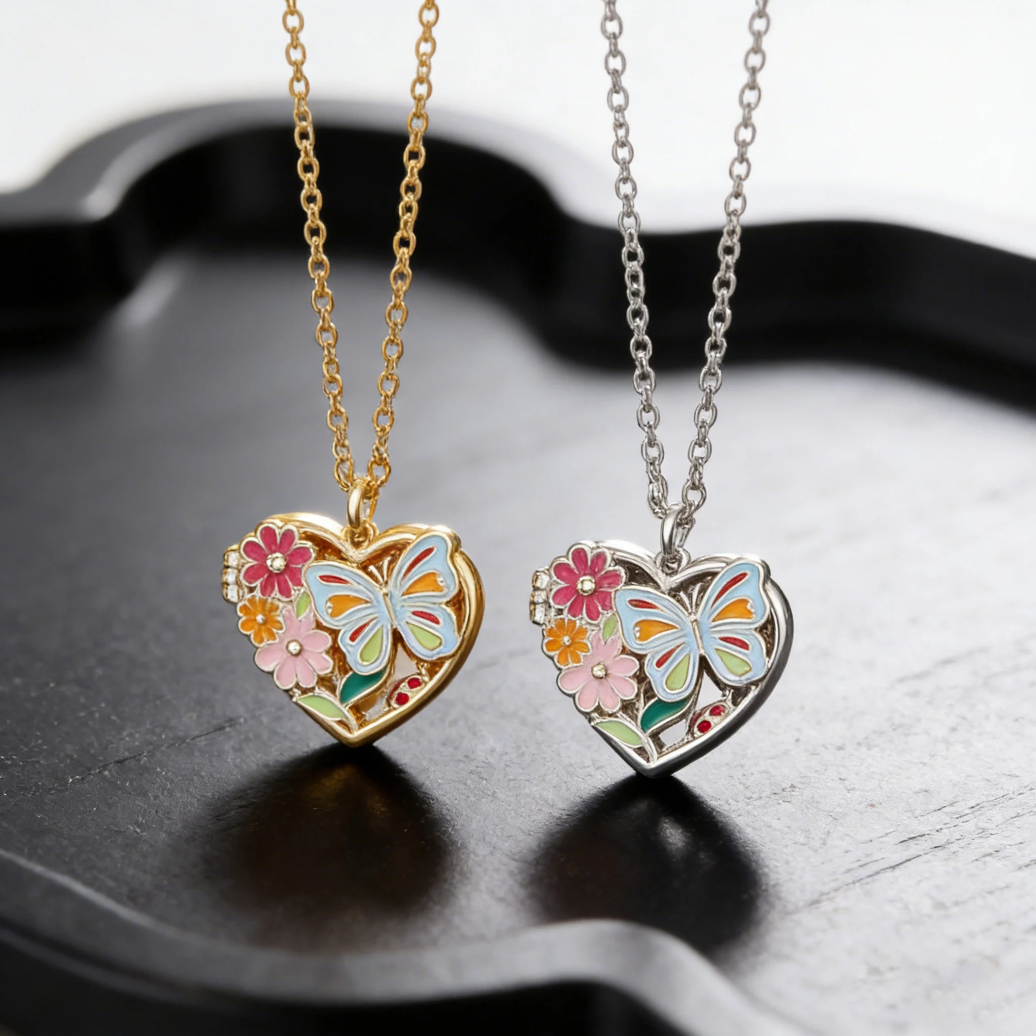 Atoztide Custom Photo Album Necklace For Women Alloy Copper Hollow Color Butterfly Pendant Picture Locket Personalized Gift