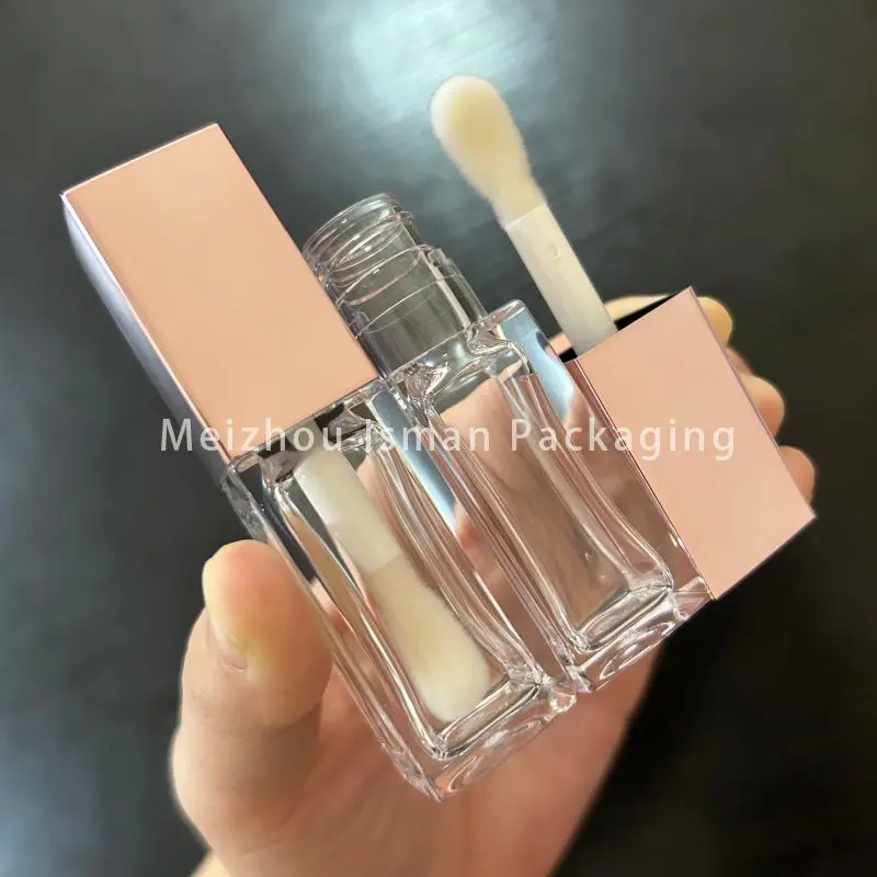 50 stuks hoge kwaliteit lege plastic vierkante alle heldere kristallen grote borstel toverstaf lipgloss container buizen cosmetische verpakking 8 ml