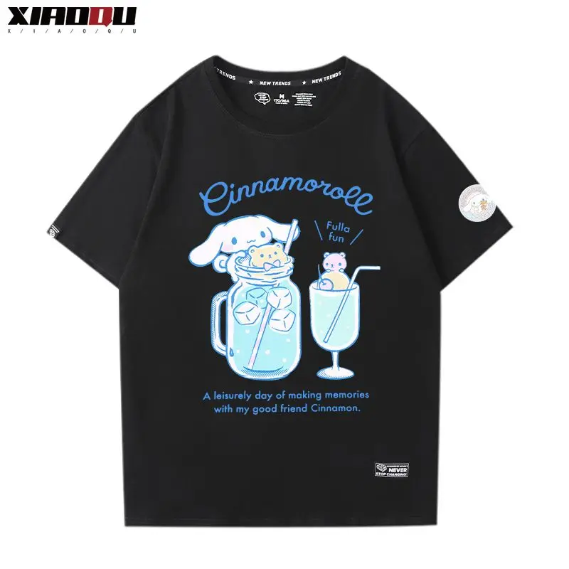 

Хлопковая футболка Sanrio Cinnamoroll, модная одежда для пары Hangyodon, круглый вырез, короткий рукав, мультяшный короткий рукав, студентка