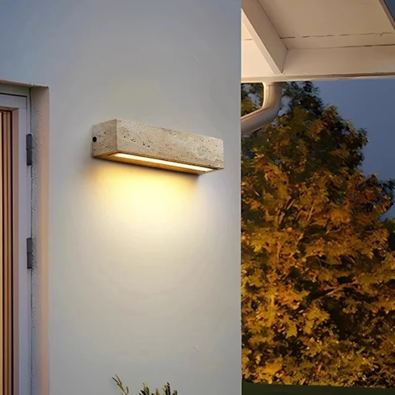 

Wabi sabi LED Wall Lamp Yellow Travertine IP65 Waterproof Outdoor Courtyard Balcony Bedside Living Room Natural Stone Wall Light