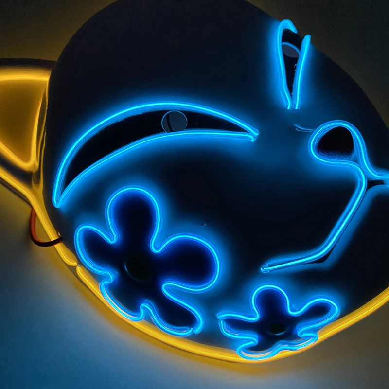 Glowing Fox Masks Masquerade Party Cosplay Prop Cosplay Fox Masks Sabito Mask Japanese Mask LED Light Up Demon Slayer Mask