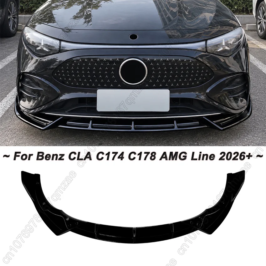 3PCS Front Lip Spoiler For Mercedes Benz CLA C174 C178 AMG Line 2026 Gloss Black Front Bumper Shovel Lower Splitter Modification