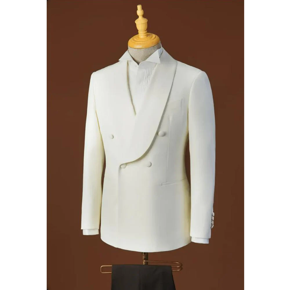 Two Piece Suit The Rounded Radians and Lines of the Shawl Collar Pure White Double Breasted Dress Stage Costume Men\'s Jackets