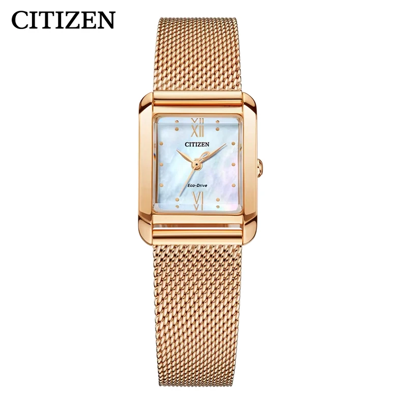 

CITIZEN Watch To Send Girlfriend Light Kinetic Square Stainless Steel Fashion Business Casual Women's Watch Quicksand Color