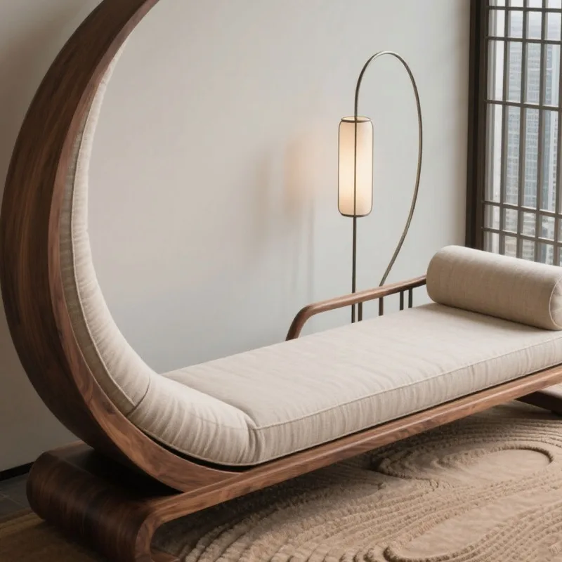 New Chinese black walnut crescent chaise longue home B&B office chaise longue couch ash wood chaise longue sofa
