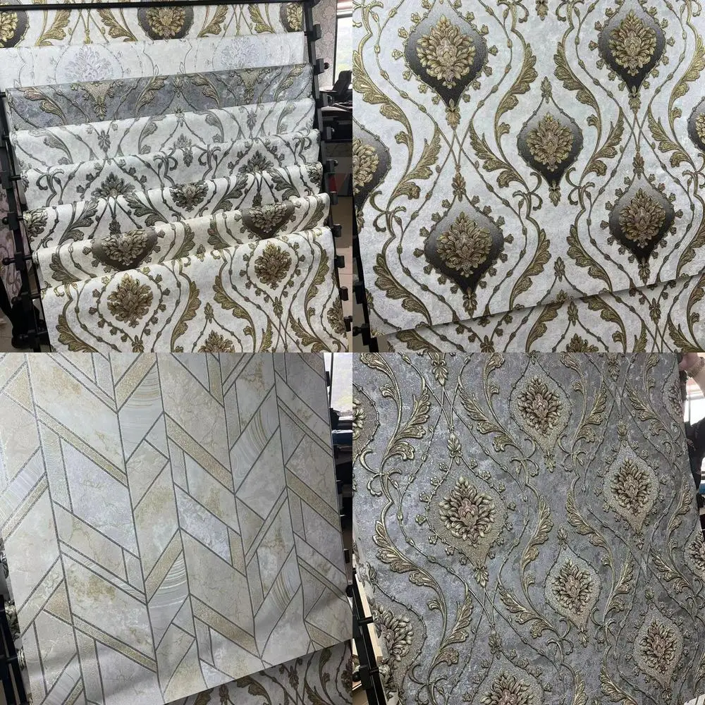 

1.06M Wide 15.6M Long Thickened PVC Embossed Solid Color Gold Leaf Wallpaper for Export European Style Wallpaper Manufacturer