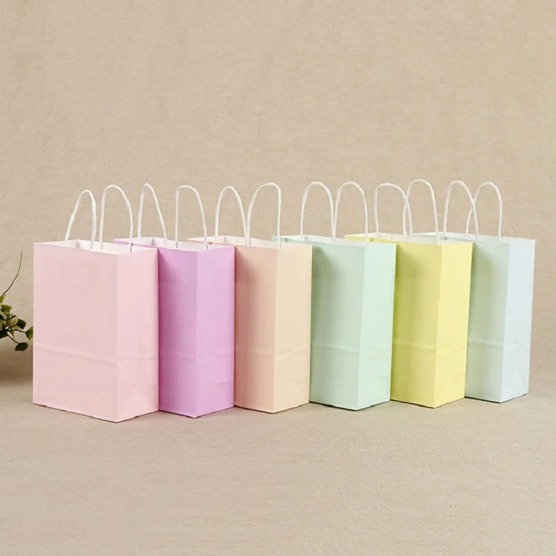 10pcs/lot 12x6x15cm Colorful kraft paper rope paper bag, little gift packaging bag, souvenir paper bag  Shopping bag