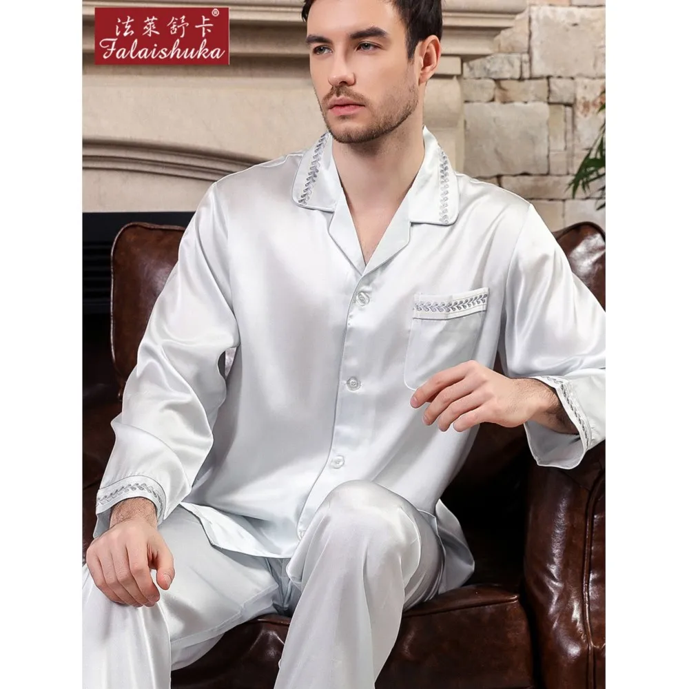 19 momme 100% mulberry silk pajamas sets mens Long sleeve Elegance male fashion pyjamas noble pure silk pijamas T9034