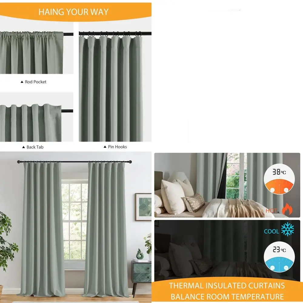 

Длинные шторы из ткани цвета шалфея (108 дюймов) от потолка до пола, светонепроницаемые, блокирующие тепло и УФ-излучение, шумопоглощающие, комплект из 2 панелей для гостиной