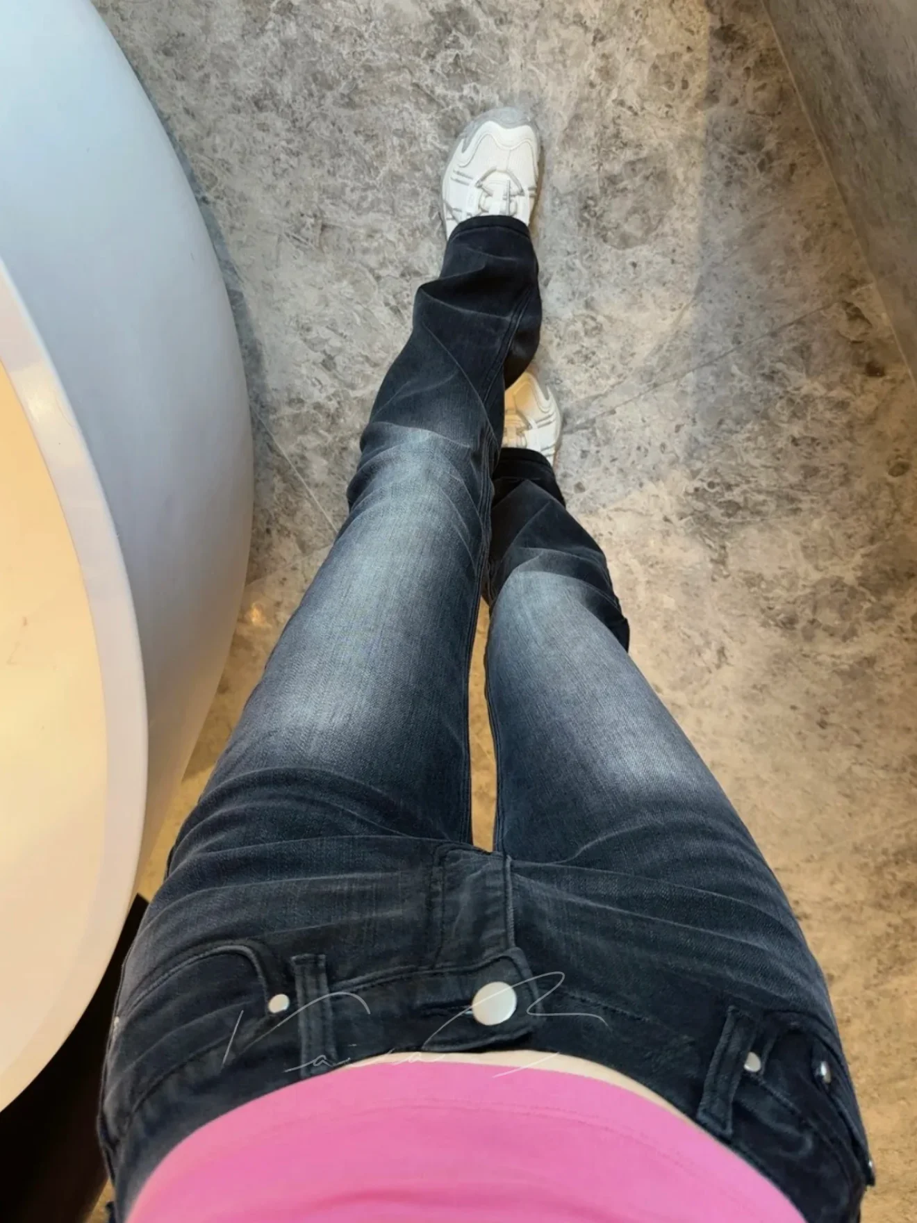 

Low Waist Flared Jeans Women's Slim Fit mid Stretch Cotton Denim Waed Bla ey Hip Enlarging Pants Long Leg Lengthening