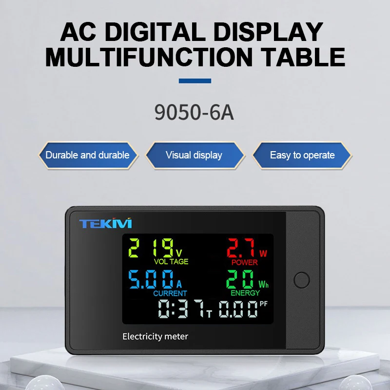 AC 100-265V 6 in 1 Voltmeter Ammeter Power Energy Detector Meter LED Digital AC Wattmeter Electric Meter 0-20/100A Detector