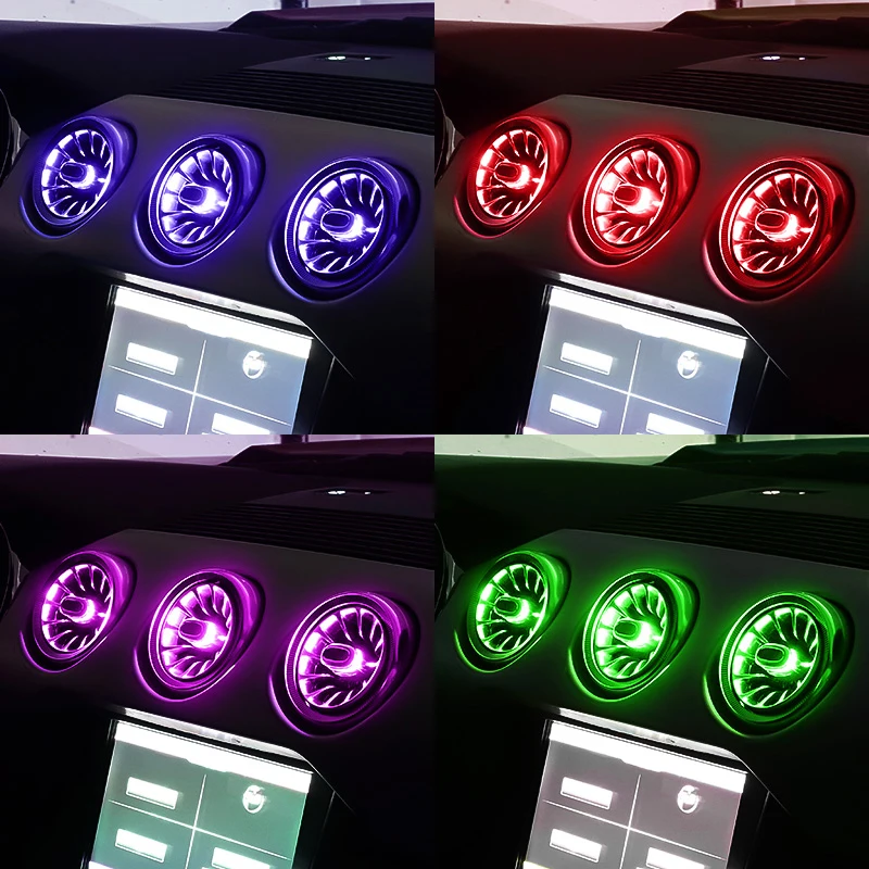 64colors LED Vents Ambient light For Ford Mustang 2015-2021 A/C Dashboard Air Conditioning Turbine Air Outlet Premium neon light