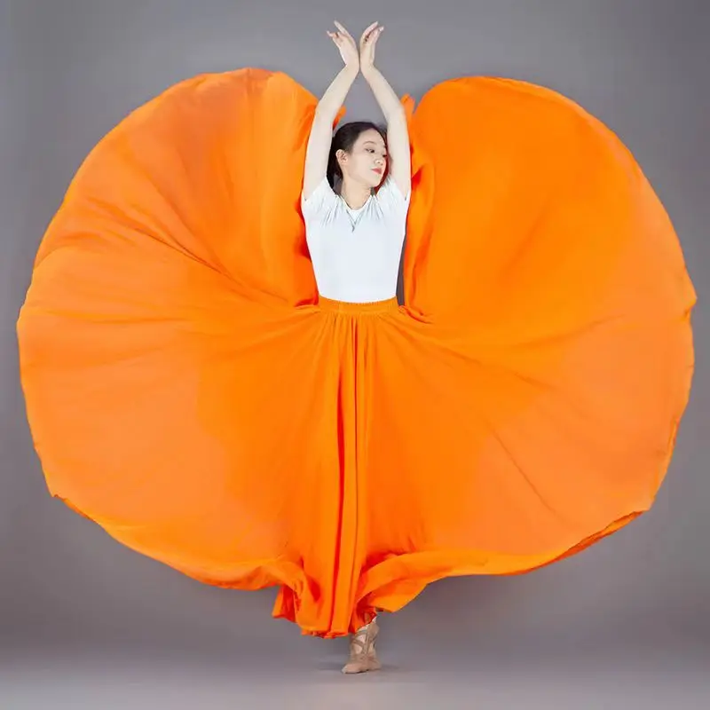 Jupe de danse plissée à 720 degrés en mousseline de soie, longue, couleur unie, taille haute, pour femmes