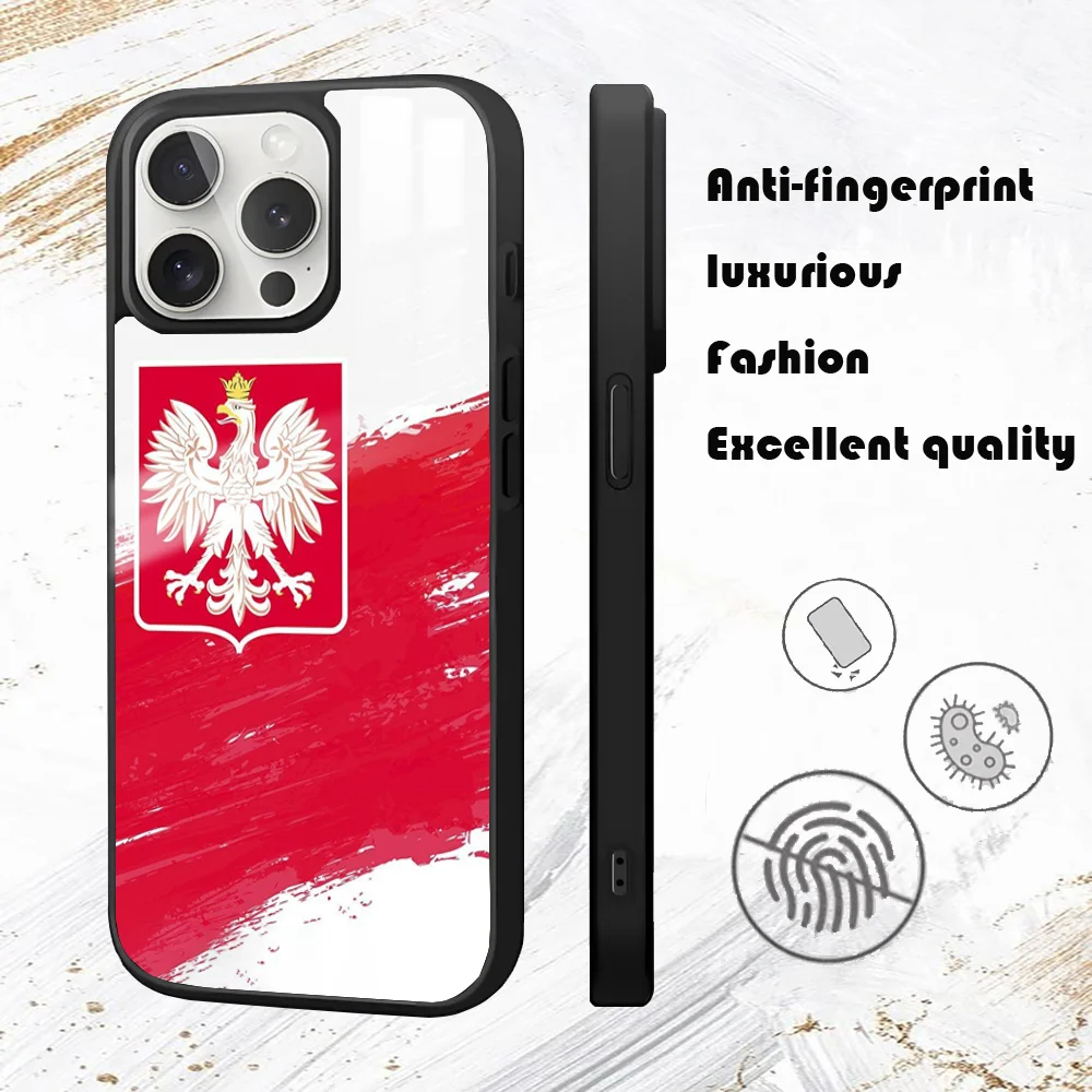 Polska Flag Phone Case For iPhone 16 15 14 13 12 11 Pro Max Plus Mini PC Mirror Fashion  phone case