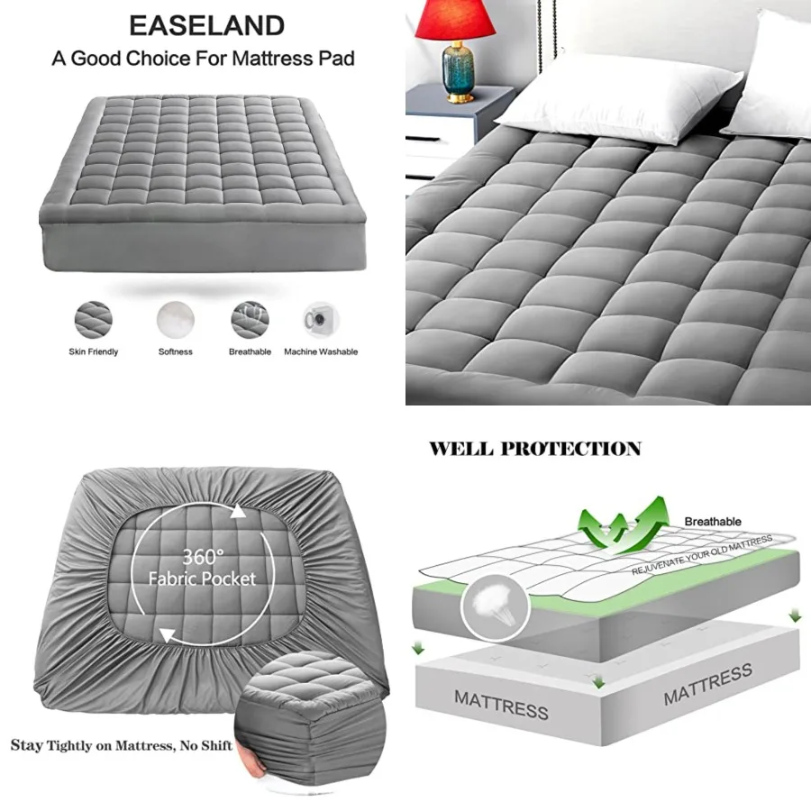Size Mattress Pad Pillow Top Mattress Cover Quilted Fitted Mattress Protector 8-21 Deep Pocket Cooling Mattress Topper 60x80 In