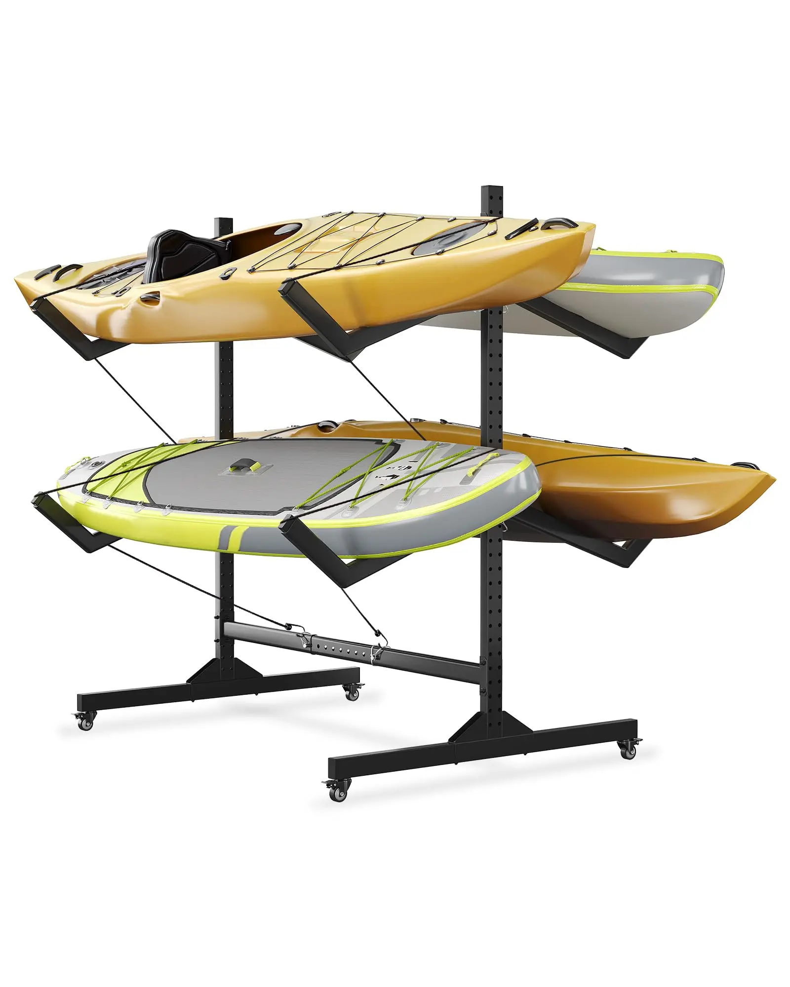 

Двусторонняя стойка для хранения каяков, регулируемая по ширине стальная подставка с блокирующимися колесами для каноэ, SUP-досок и падлбордов