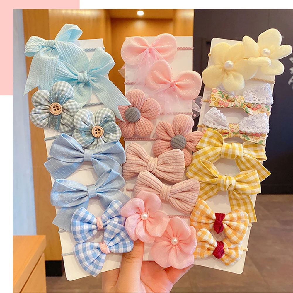 10pcs/set Flower Bowknot Elastics Hair Ties for Girl Children Cute Rubber Bands DIY Colorful Hair Bands Hair Accessories